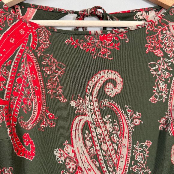 Vintage BCBG Paisley Open Back Mini Dress Women's Medium Green Red Y2K Party - Picture 6 of 11